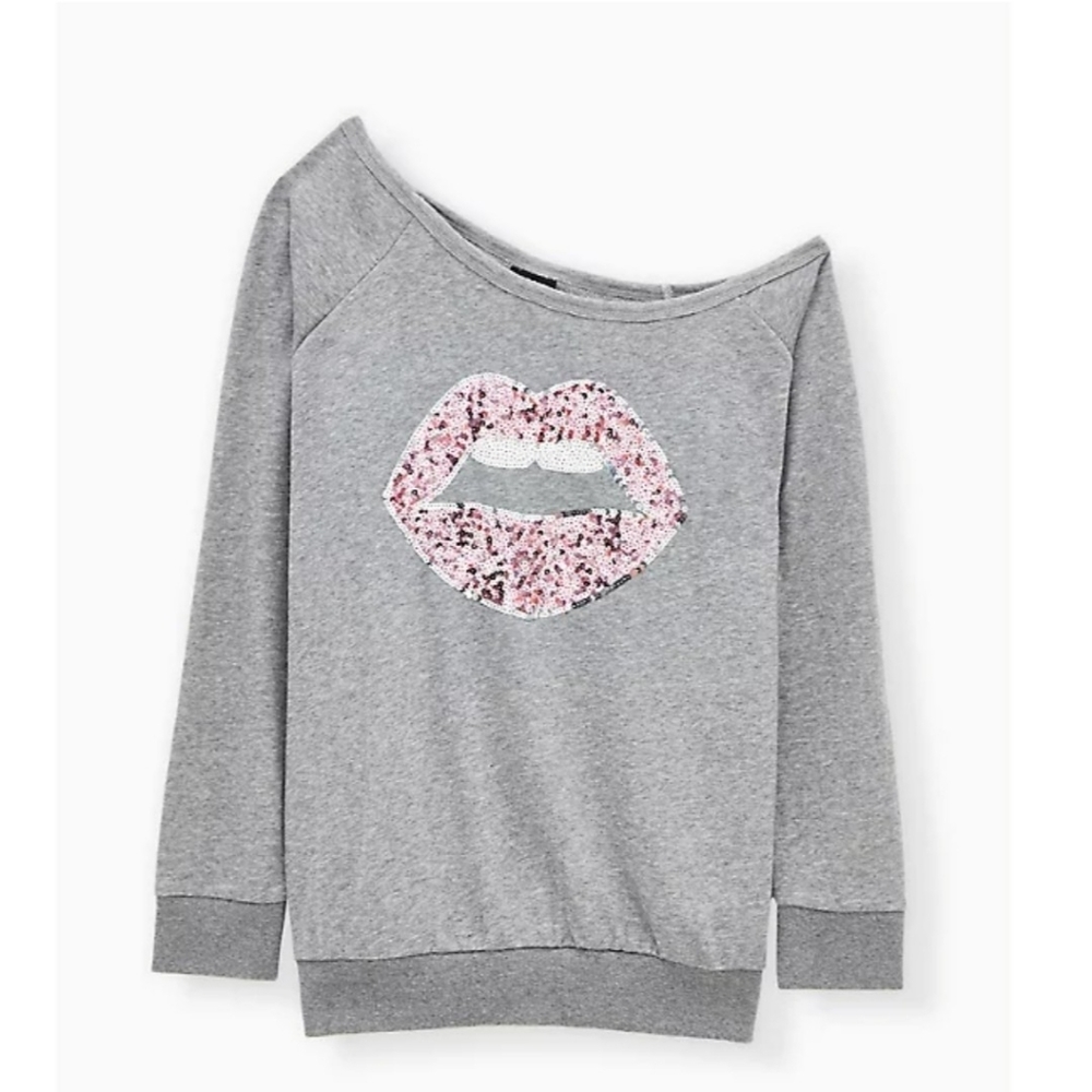 BREAST CANCER SEQUIN LIPS GREY TERRY OFF SHOULDER